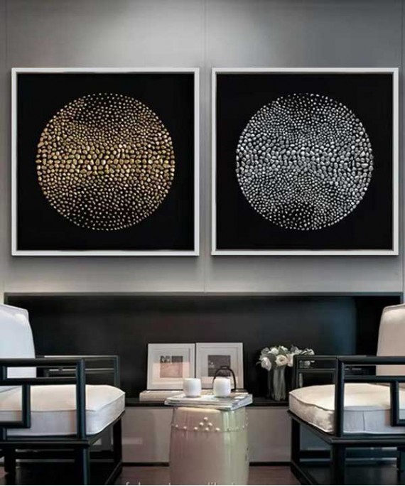 Silver Frame 60*60 Cm 3D Effect Crytsall Porsalein Painting Black